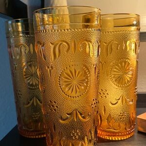 3 - Vintage MCM Brockway Americana Amber Tumblers